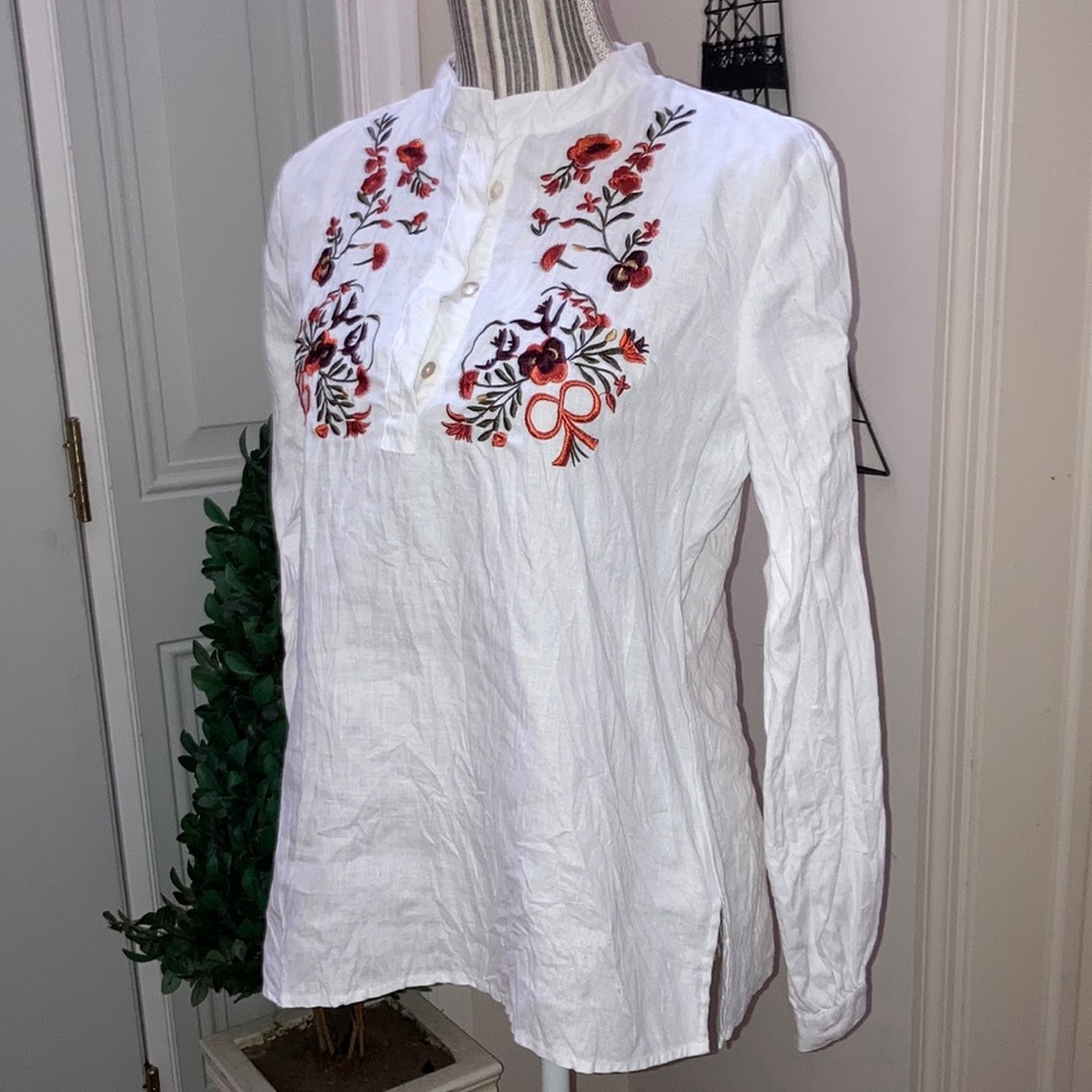 Embroidered Irish linen blouse